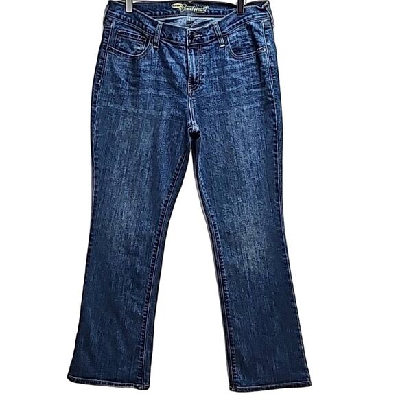 Old Navy Sweetheart Mid Rise Med Blue Denim Five Pocket Jeans Womens Size 12 - Picture 1 of 7